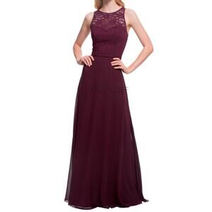 Bill Levkoff Burgundy Dress Sweetheart Halter Open Back Formal Maxi Dress 14
